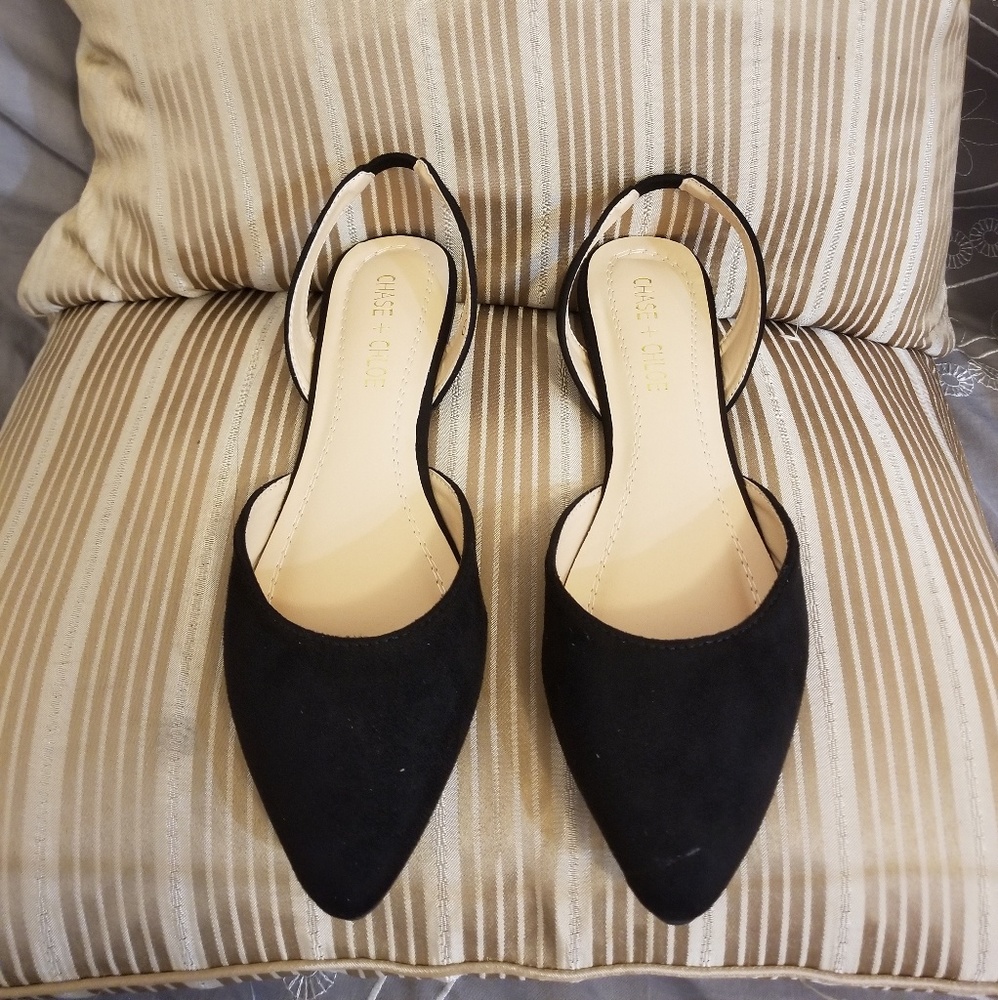 NEW Black Slingback Flat Suede Size 7